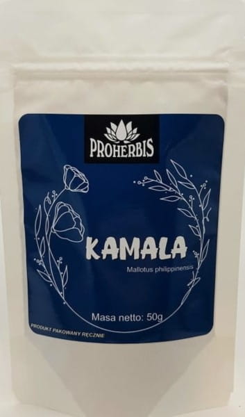 Kamala-Pulver, 50 g, gegen Parasiten, von PROHERBIS, feines Kräuterpulver in einer Packung.