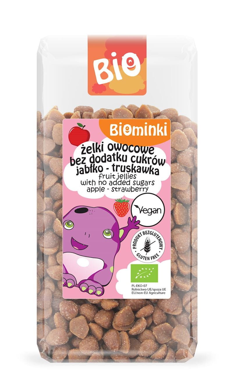 Ovocné želé bez pridaného cukru, jablko - jahoda bez lepku BIO 400 g - BIOMINKI