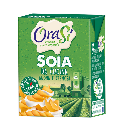 Sojacreme zum Kochen in 200 ml Flasche von Unigra, cremige pflanzliche Alternative für Rezepte, Nahaufnahme der Verpackung