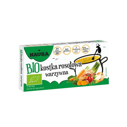 Bio-Gemüsebrühwürfel von Naura, 100 g, mit frischen, natürlichen Gemüsesorten, ideal für aromatische Suppen und Eintöpfe.