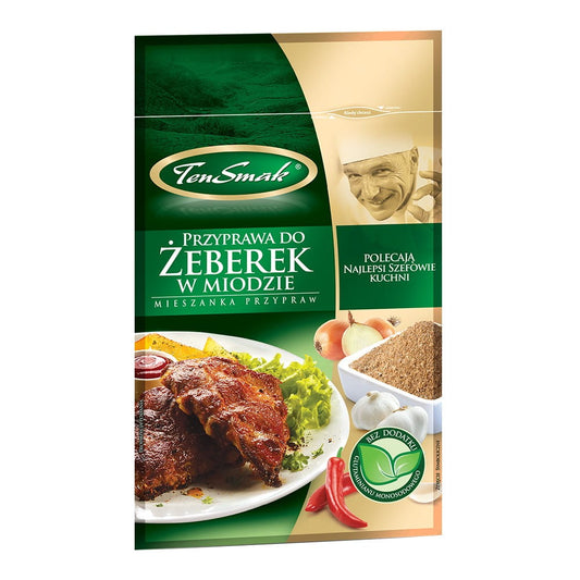 Rippchengewürz in Honig von Ten Smak, 20 g, mit aromatischer Gewürzmischung für Grill- und Fleischgerichte.