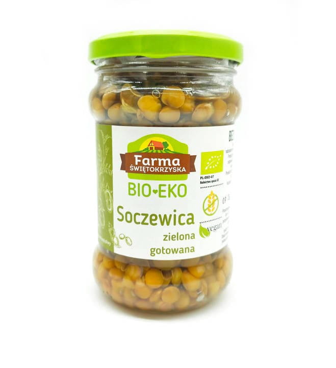 GRÜN GEKOCHTE GLUTENFREIE BIO-LINSEN 300 g (195 g) (GLAS) - FARM ŚWIĘTOKRZYSKA