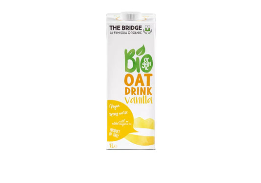 Haferdrink Vanille von THE BRIDGE in 1000ml Flasche, EKO-Qualität, cremige Vanillegeschmack, pflanzliche Milchalternative