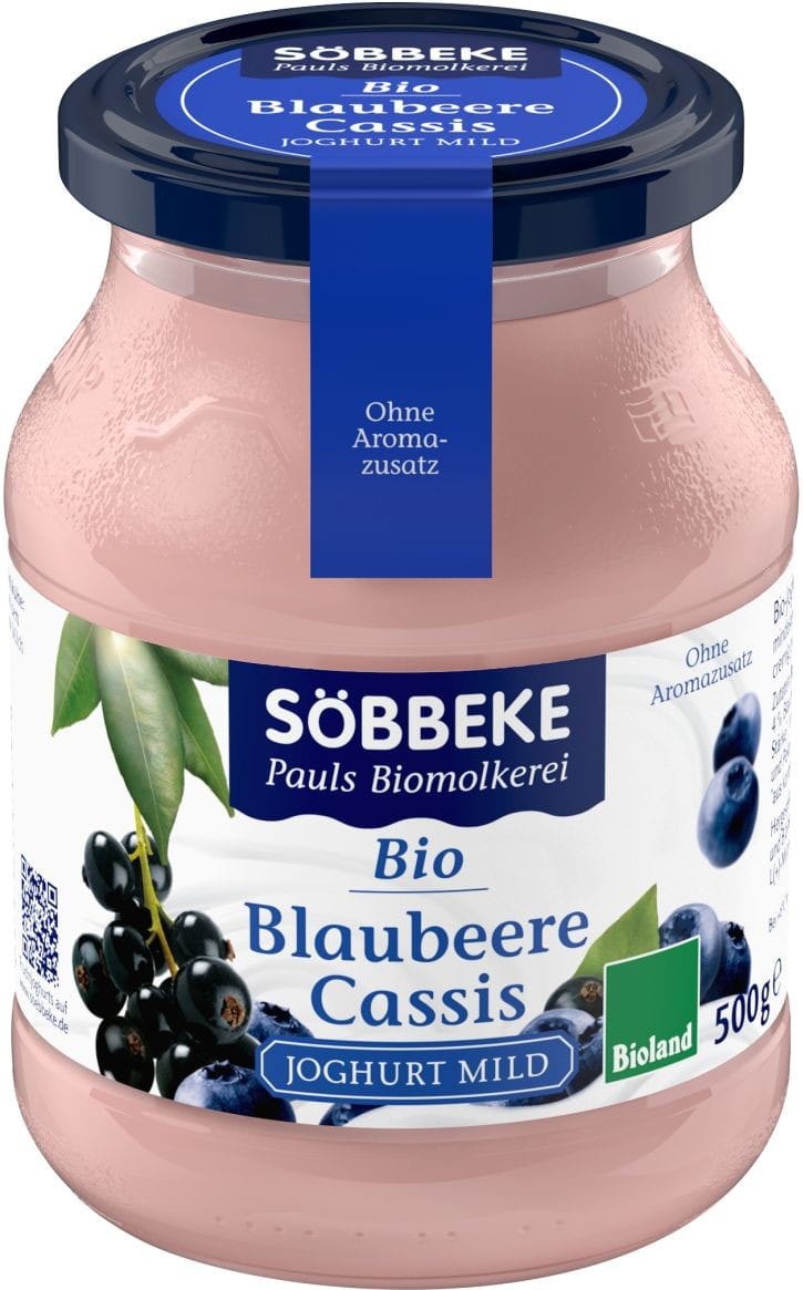 Heidelbeerjoghurt - Schwarze Johannisbeere 38% BIO 500 g (Glas) - SOBBEKE