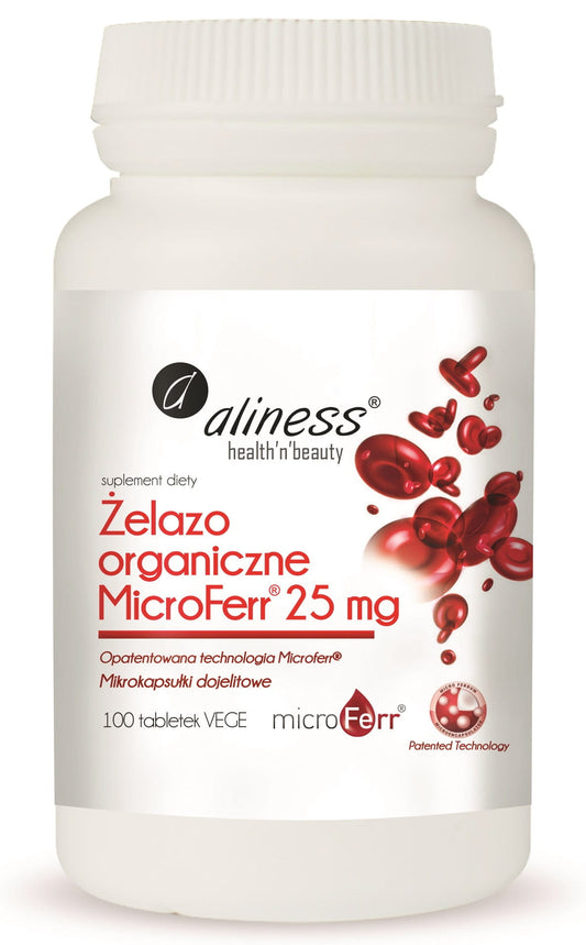 Organische Eisen-Tabletten von ALINESS, Microferr 25 mg, 100 Stück, gesunde Eisenquelle für mehr Energie.