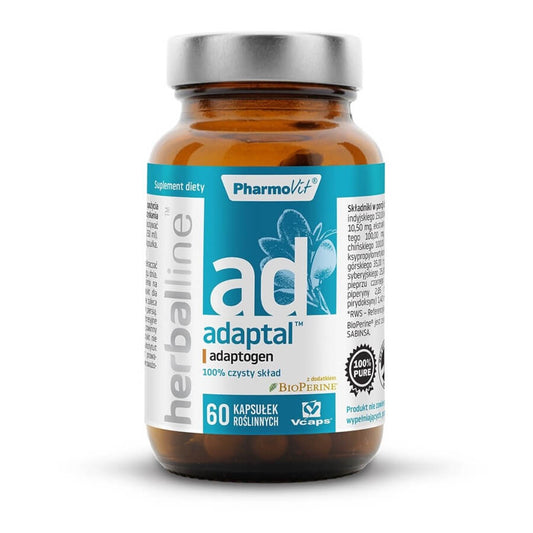 Adaptogen mit Bioperin von PHARMOVIT, 60 Kapseln, flexible Kapseln, natürliche Ergänzung für mehr Energie und Wohlbefinden